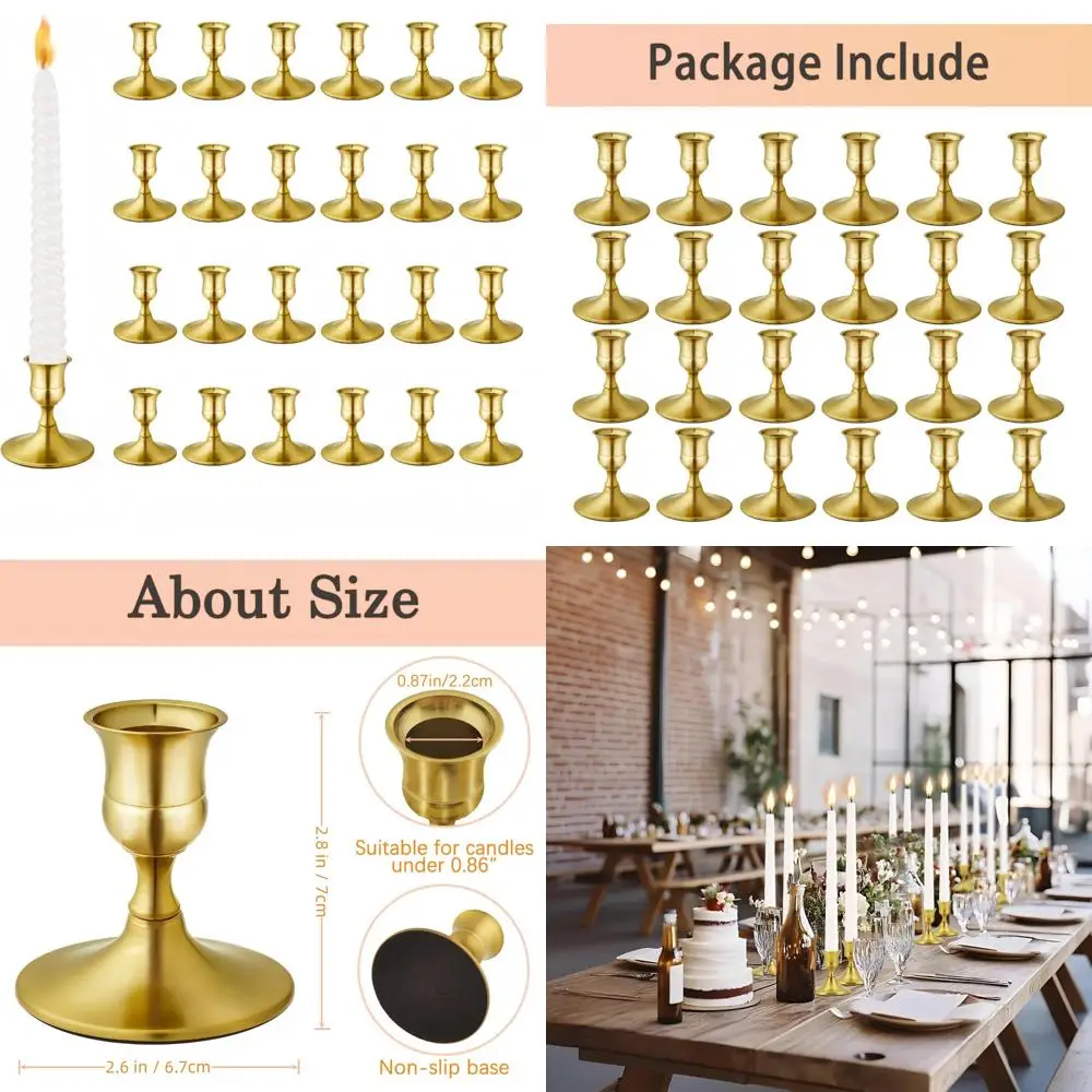 

Vintage Brass Gold Taper Candle Holders Set of 24, Elegant Metal Candlestick Holders for Dining Room Table, Perfect for Wedding