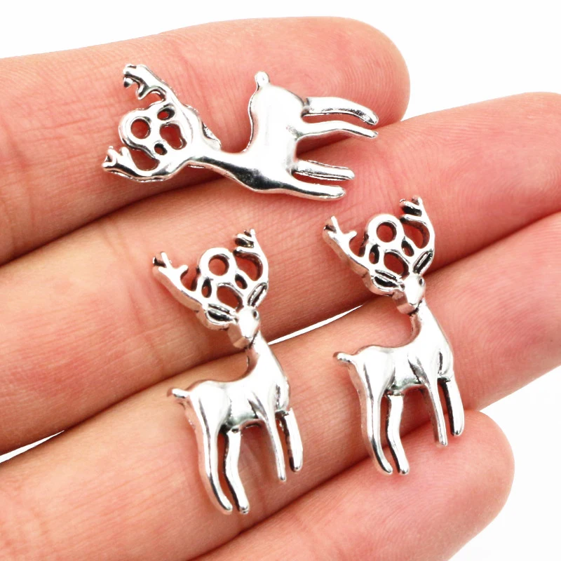 15pcs Charms Christmas Deer Sika 27x18mm Antique Bronze Silver Color Pendants Making DIY Handmade Tibetan Silver Color Jewelry