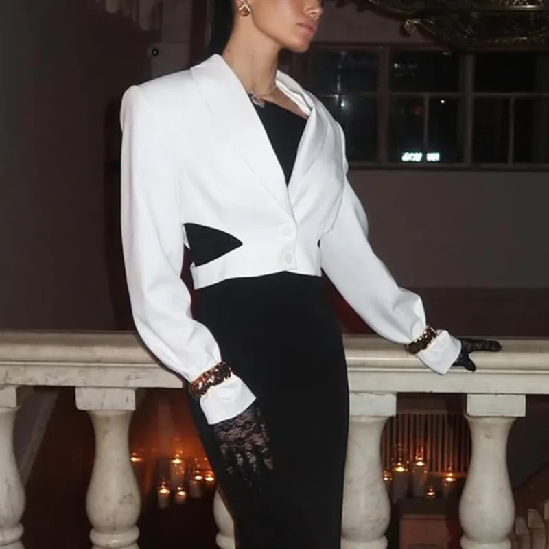 HKSH 2025 herbst Neue Frauen Kurze Blazer Einfarbig Aushöhlen Slim Fit Einreiher Elegante Flut Büro Dame Jacken HK12252