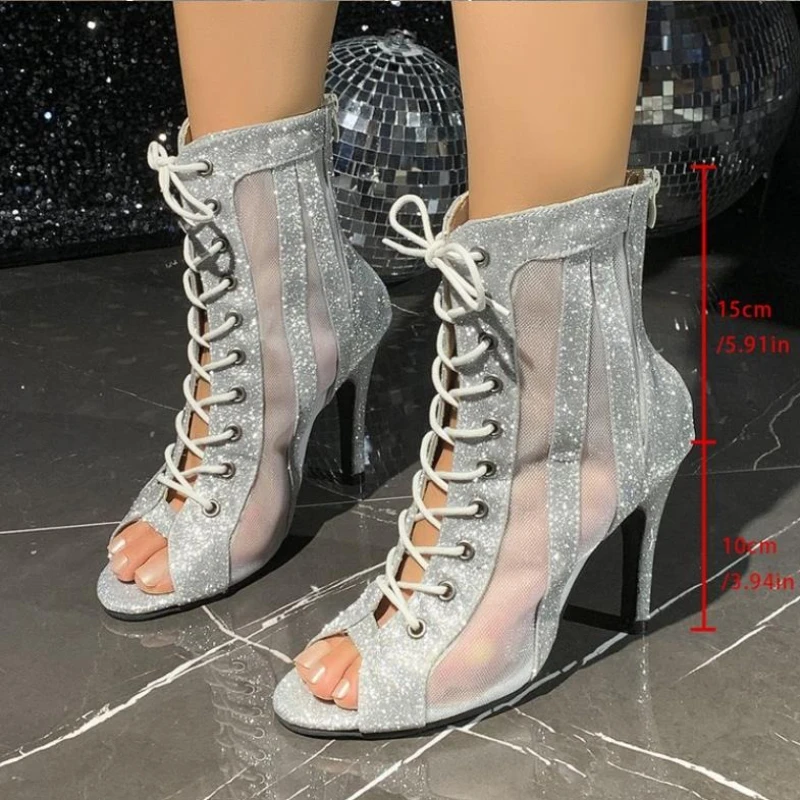 Sexy Stilettos Woman Dance Boots High Heels Dancing Shoes Ladies Breathable Tango Boots Girls Woman Party Ballroom Dance Shoes