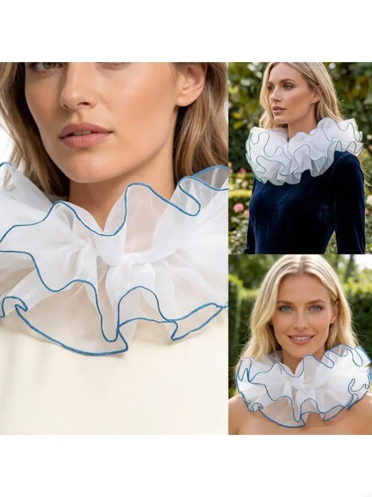 Sheer mesh layered false collar with tie back Detachable collar for party looks Y166
