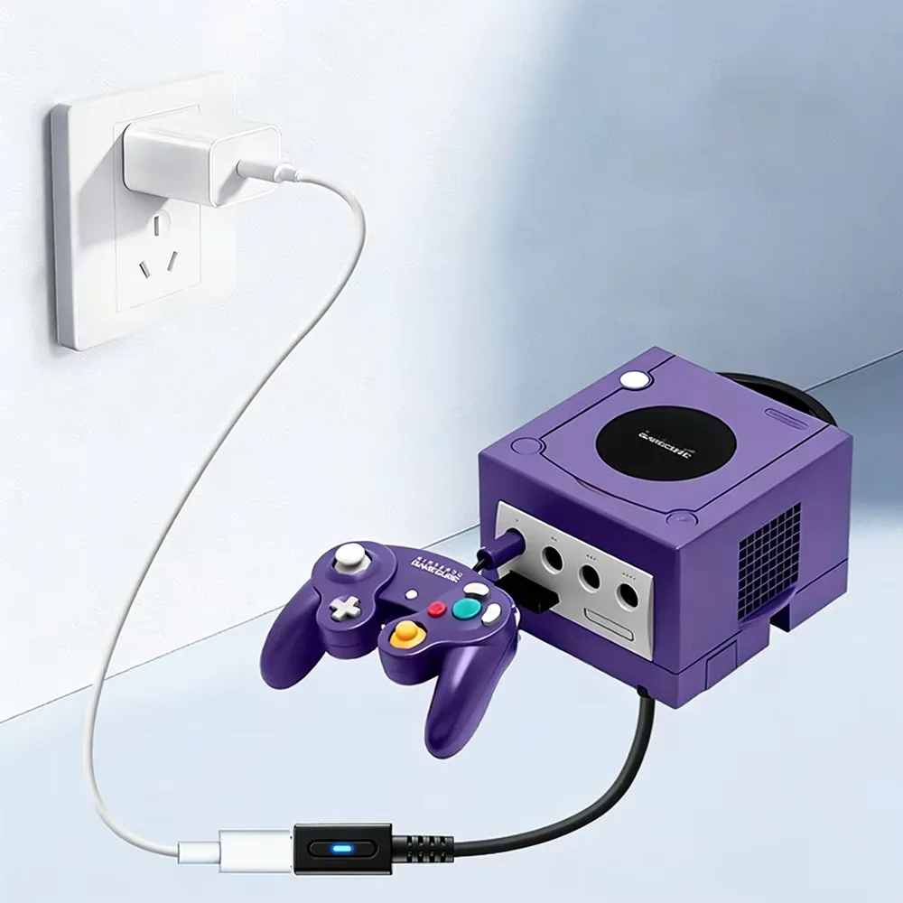 12cm Type C 36W PD Charging Cable for NGC GameCube Console USB C Power Supply Cord (with Blue LED Indicator Light)