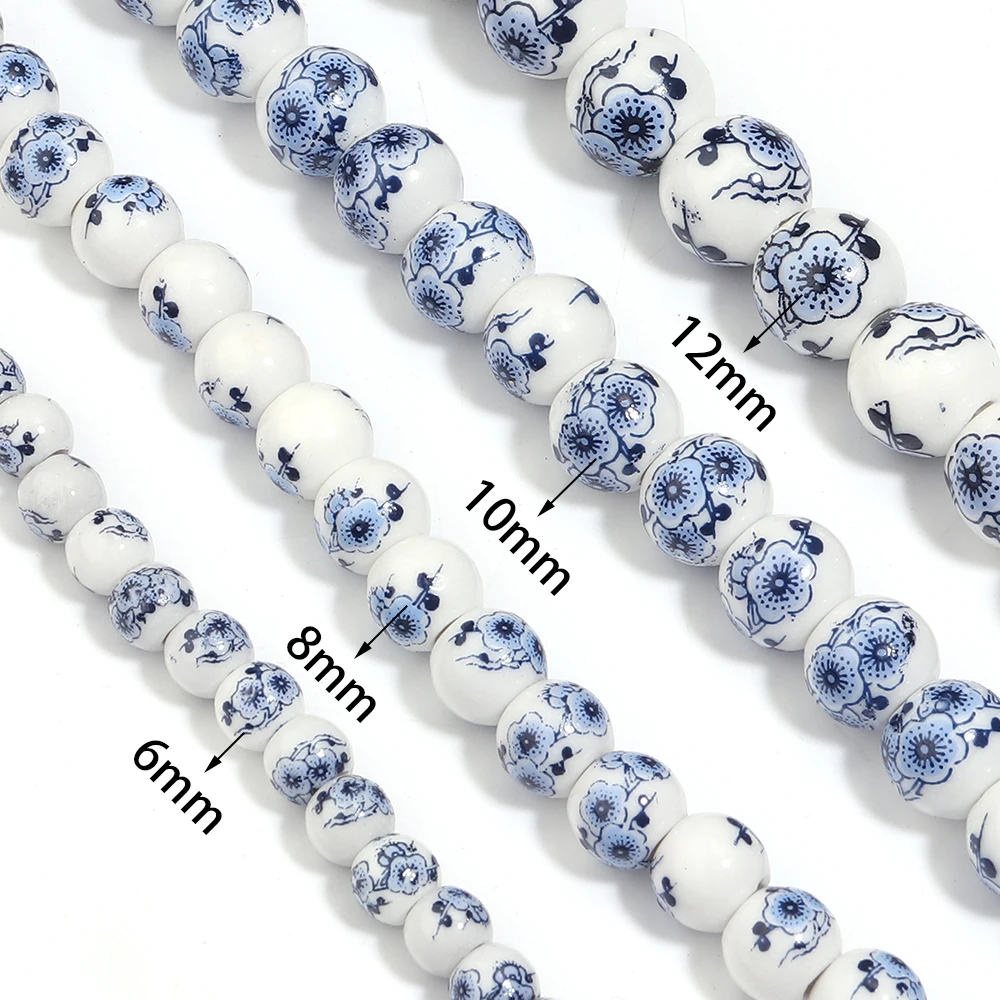 1 String 6/8/10/12mm Colorful Ceramic Round Beads Flower Patterns Loose Spacer Porcelain Beads For DIY Charms Bracelet Necklace