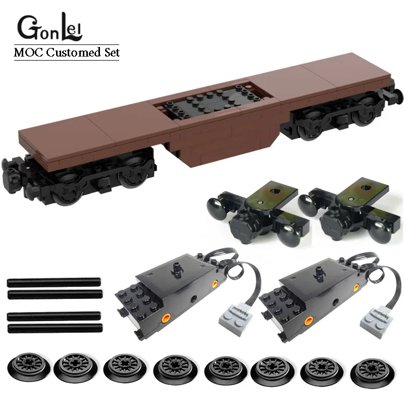 Power Functions MOC 88002 RC Train Wagon Flat Base Double Motors 87574 Batteriebox Flachbettwagon Motorisierung Building Blocks