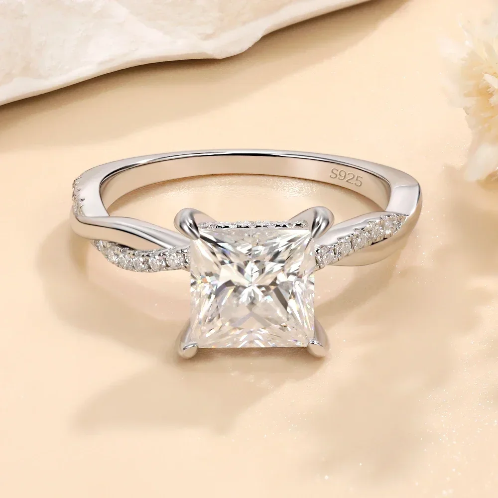 LinkerLove Twisted Infinity Eternity Wedding Band 2CT Moissanite Engagement Ring S925 Silver for Women Gold Plated Fine Jewelry