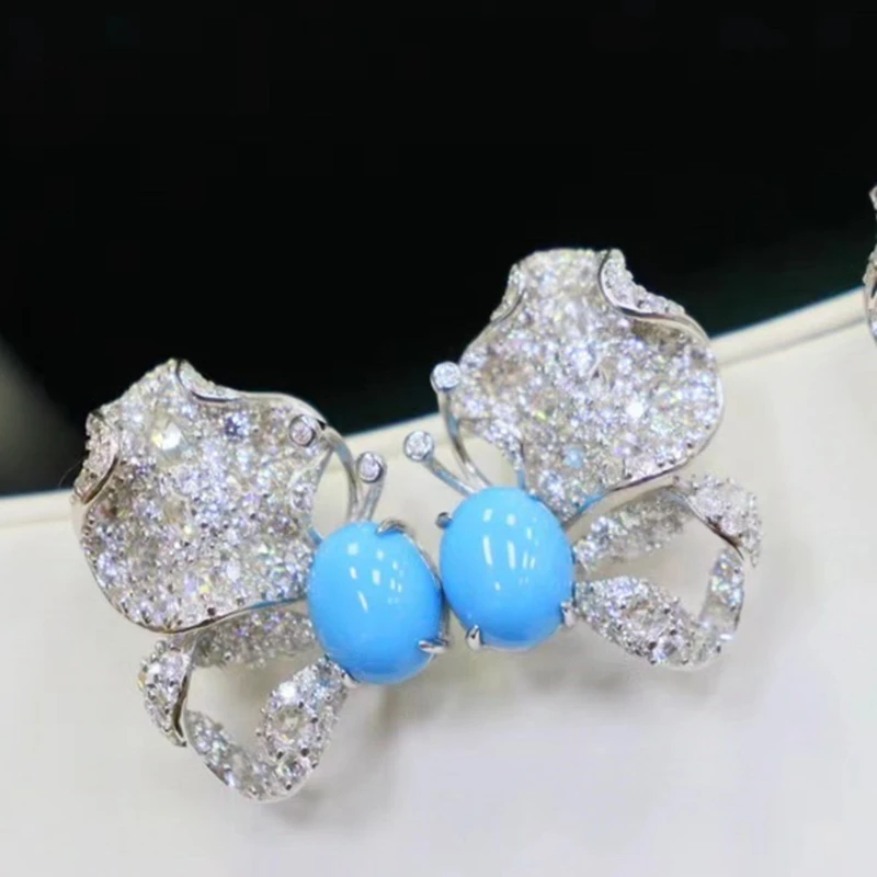KQDANCE Luxury 925 Sterling Silver Blue Turquoise Butterfly Earrings For Women Fine Jewelry