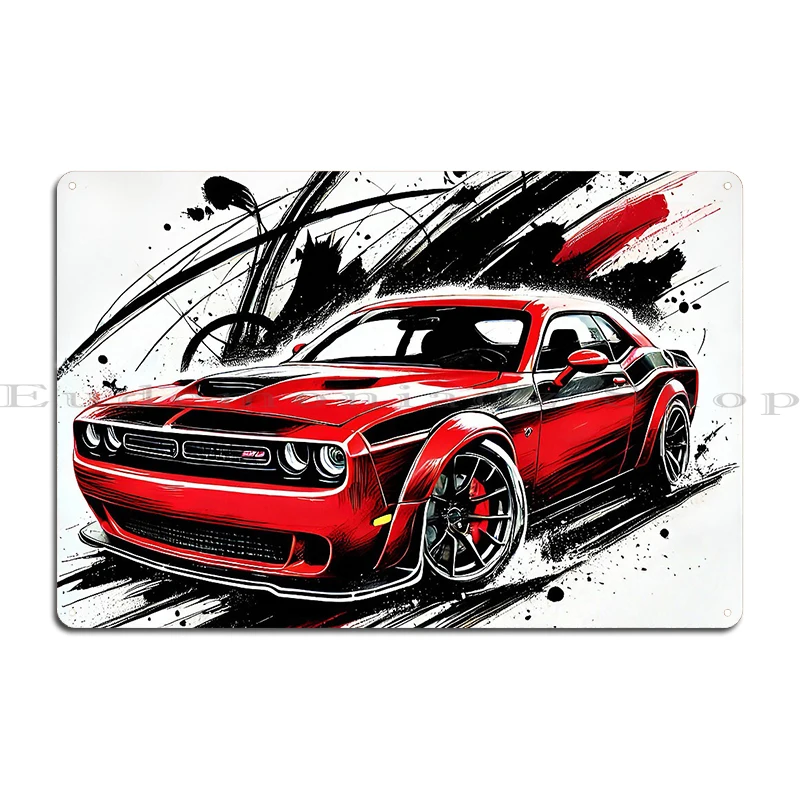 دودج تشالينجر SRT 2016 Fanart الأحمر R/T هيمي الظل المعادن الرجعية اللوحات حفلة خمر مصمم تين تسجيل ملصق