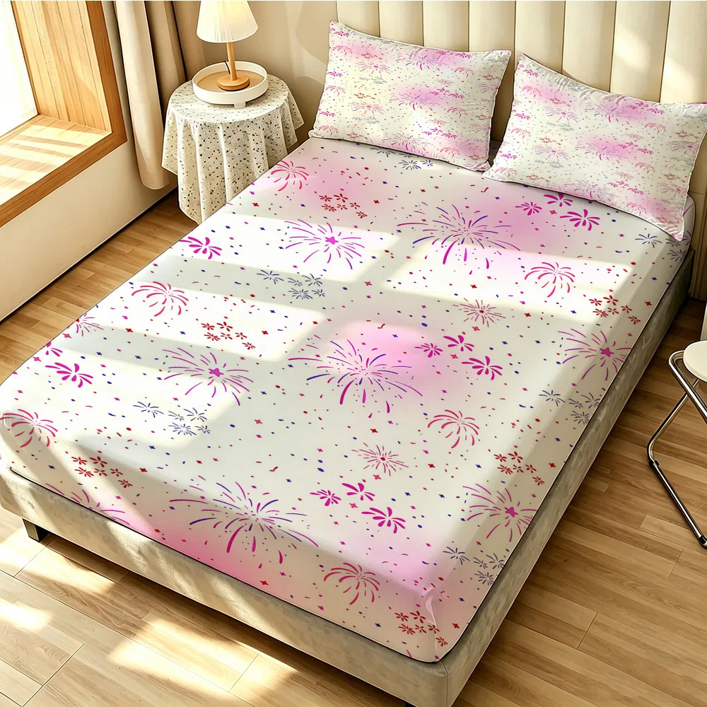 3pcs Pink Fireworks Pattern Duvet Cover Set with Coreless Fabric - 1 Duvet Cover + 2 Pillowcases Available in Multiple Sizes