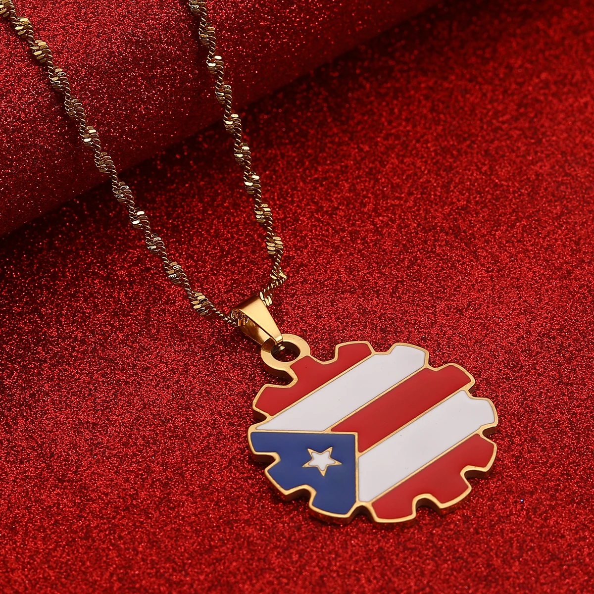 Puerto Rico Map Flag Pendant Necklaces Stainless Steel Gold/Steel Color Puerto Ricans Patriotic Jewelry For Men Women Gifts