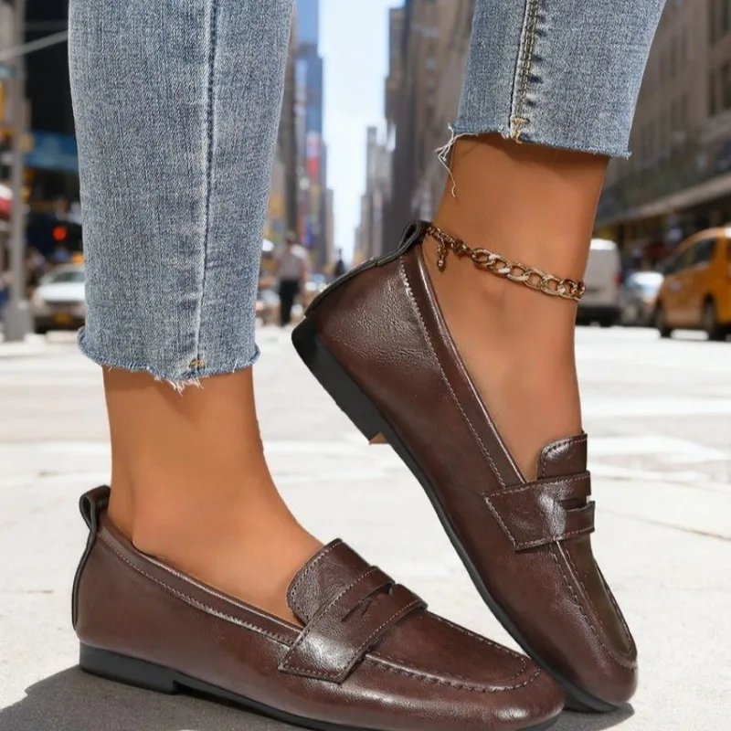 Frühling und Herbst Bestseller Runde Spitze Bequeme Flache Einzelschuhe Modische Neue Rutschfeste Casual Damenschuhe