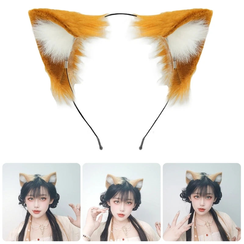 

E15F Realistic Faux Furs Cats Ears Headbands With Bendable Design For Roleplay Costume Parties Halloween Theme Event Dressingup