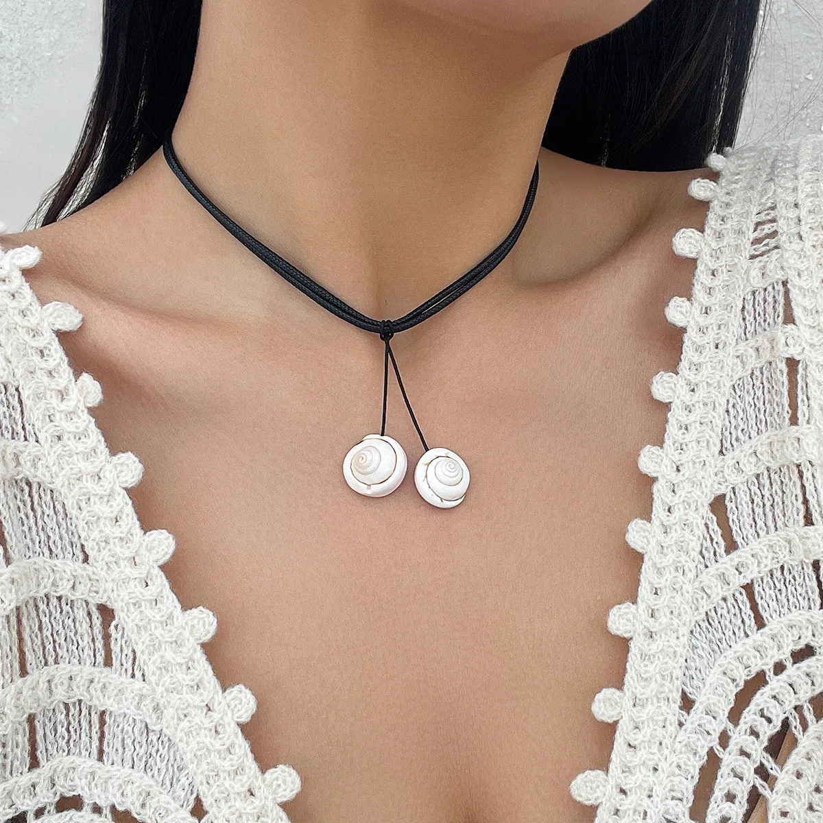 Seashell Tassel Necklace Wax Cord Handmade Durable Boho Beach Chic Vacation Versatile Lightweight Jewelry Women Chains