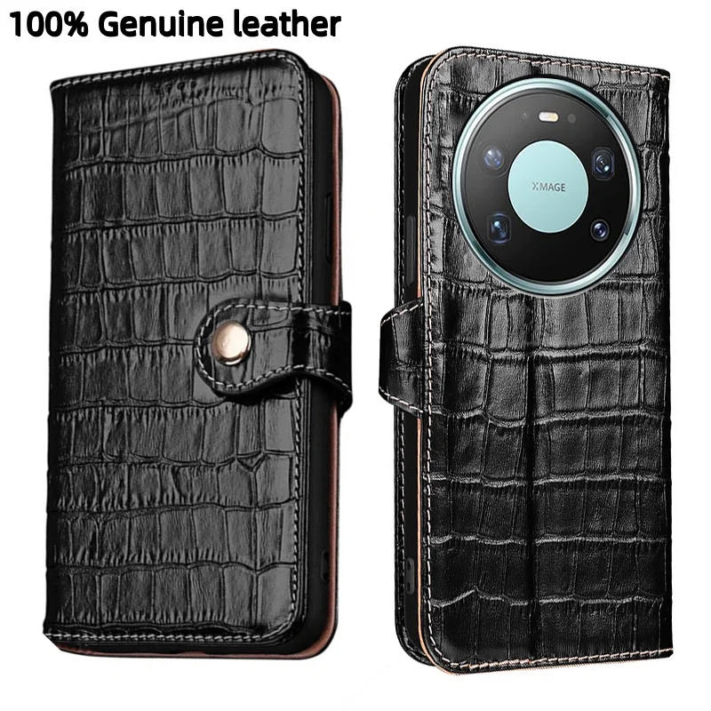 

Чехол-кошелек премиум-класса из натуральной кожи с текстурой крокодила и слотом для карт для Huawei Mate 80 70 60 Pro Max Pro + противоударный чехол для телефона