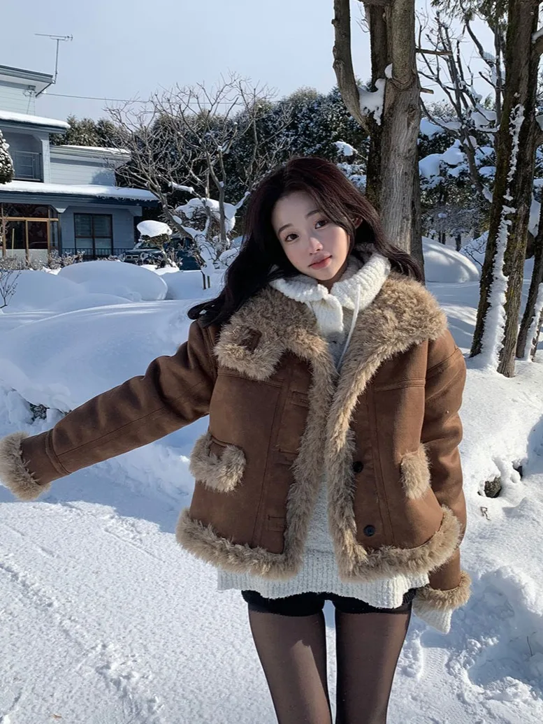 양털 자켓 여성용 따뜻한 겨울 코트 디자인 감각 면 의류 한국 스타일 레귤러 핏 온라인 독점