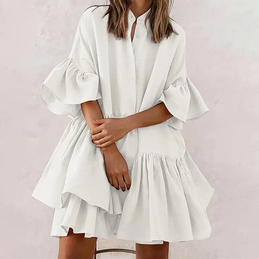 

Dress Ruffle Asymmetric 2 Colors Women Solid Color Oversize Dress for Outdoor