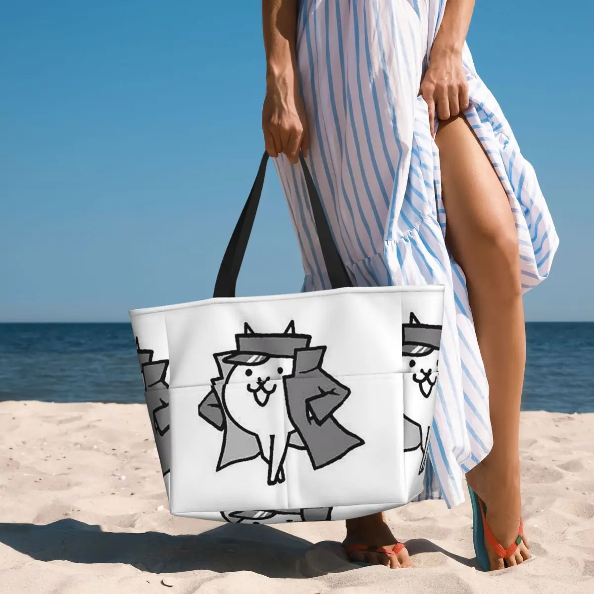 

Gato Jotaro Battle Cats Beach Tote Bag Sport Gym Yoga Duffle Large Tote Bag Women Travel Bag Fitness bag
