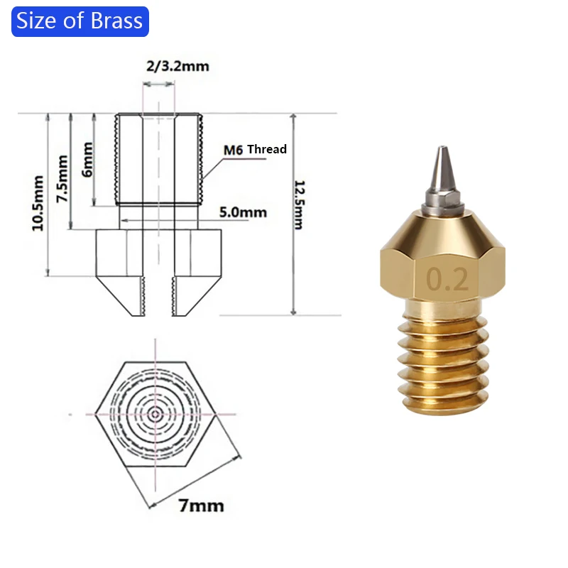 Wholesale V6 Nozzle 3D Printer Parts M6 Thread Removable Stainless Steel Tips E3D V5 Brass Nozzles For 1.75mm Filament