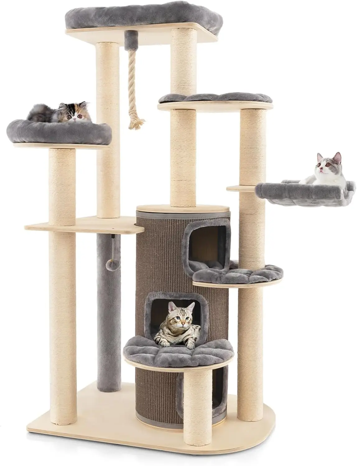 Tall Cat Tree, 67 Inches Wooden Multi-Level Cat Tower With 3-Story Cat Condo, 2 Perches, Scratching Posts, Platforms,