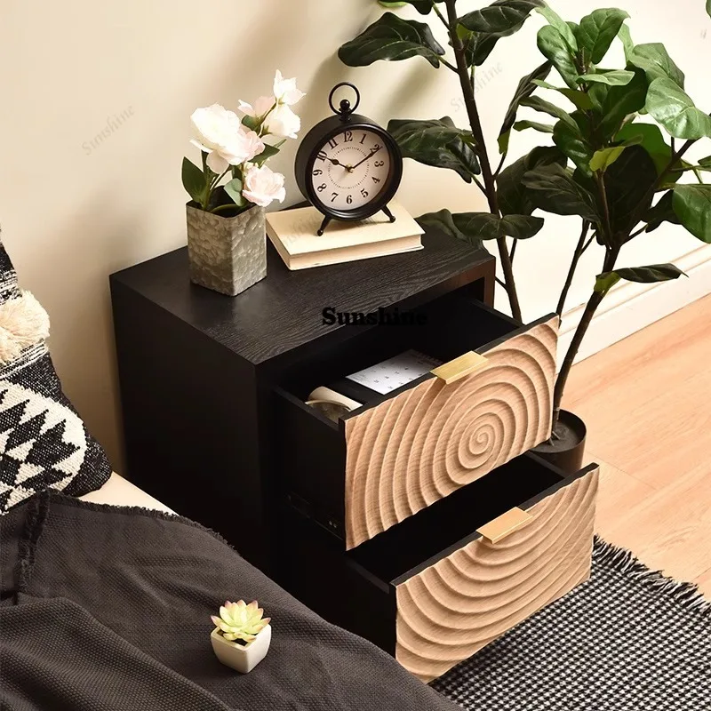 Modern Aesthetic Nightstand Natural Wood Nordic Drawer Storage Bedside Table Luxury Trendy Mesitaa De Noche Bedroom Furniture