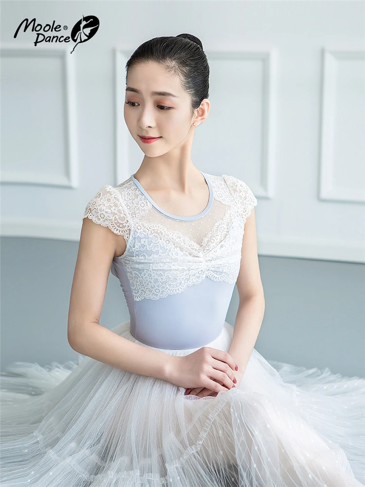 Ballet Leotard Short Sleeve Lace Gymnastics Leotards Bodysuit Professional Competition Costumes Cutout Back Ballerina Clothes