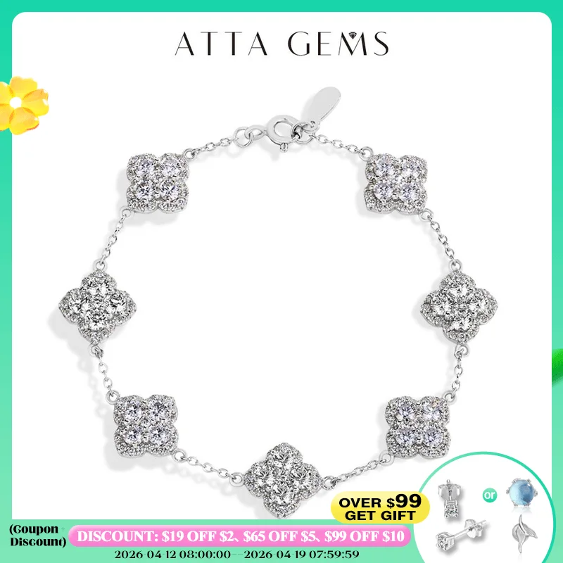 

ATTAGEMS Full Moissanite Luxury Bracelet D VVS1 For Women Real S925 Sterling Silver Gold Plated Lucky Engagement Wedding Jewelry