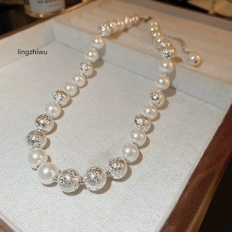 lingzhiwu Round Pearls Necklace Elegant Necklaces Designer Choker Necklaces New Arrival