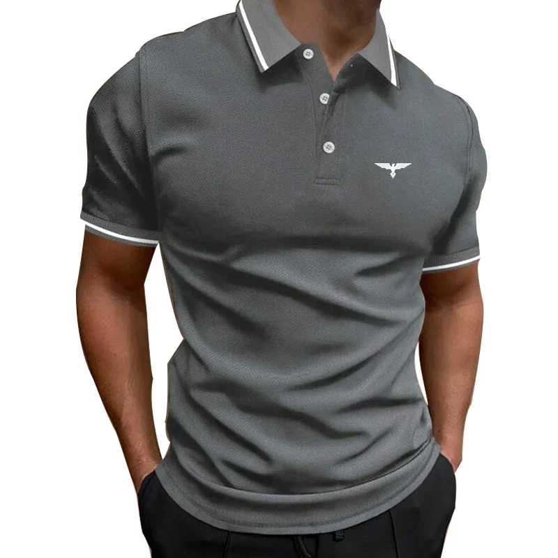 New Men Casual Pure Color Short Sleeve Button Polo Shirt Summer Men Slim Fit Golf Polo Shirt 100% Polyester Quick Drying Polo