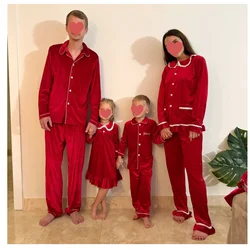 Hot sale kids red velvet baby boy and girl pajamas eye mask and hairpin family matching Christmas pyjamas sets