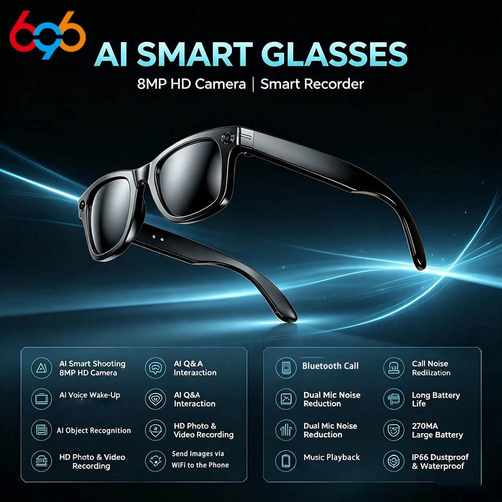 Smart Glasses With 800W Al Voice Wake-up Intelligent Q&A Interaction Intelligent Translation Call Noise Reduction EIS Anti Shake