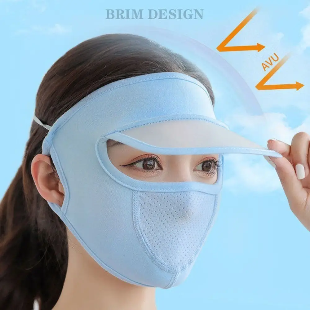 Ice Silk Women Sun Cap New UV Protection Breathable Full Face Mask Dust-proof Sunscreen Mask Cycling