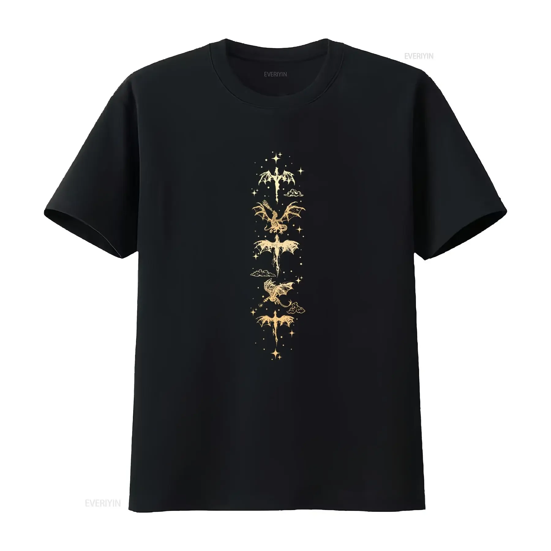 Pixel Art Golden Fantasy Dragon Starry Sky Print Casual T Shirt vintage Washed Comfortable Versatile designer clothes Stylish