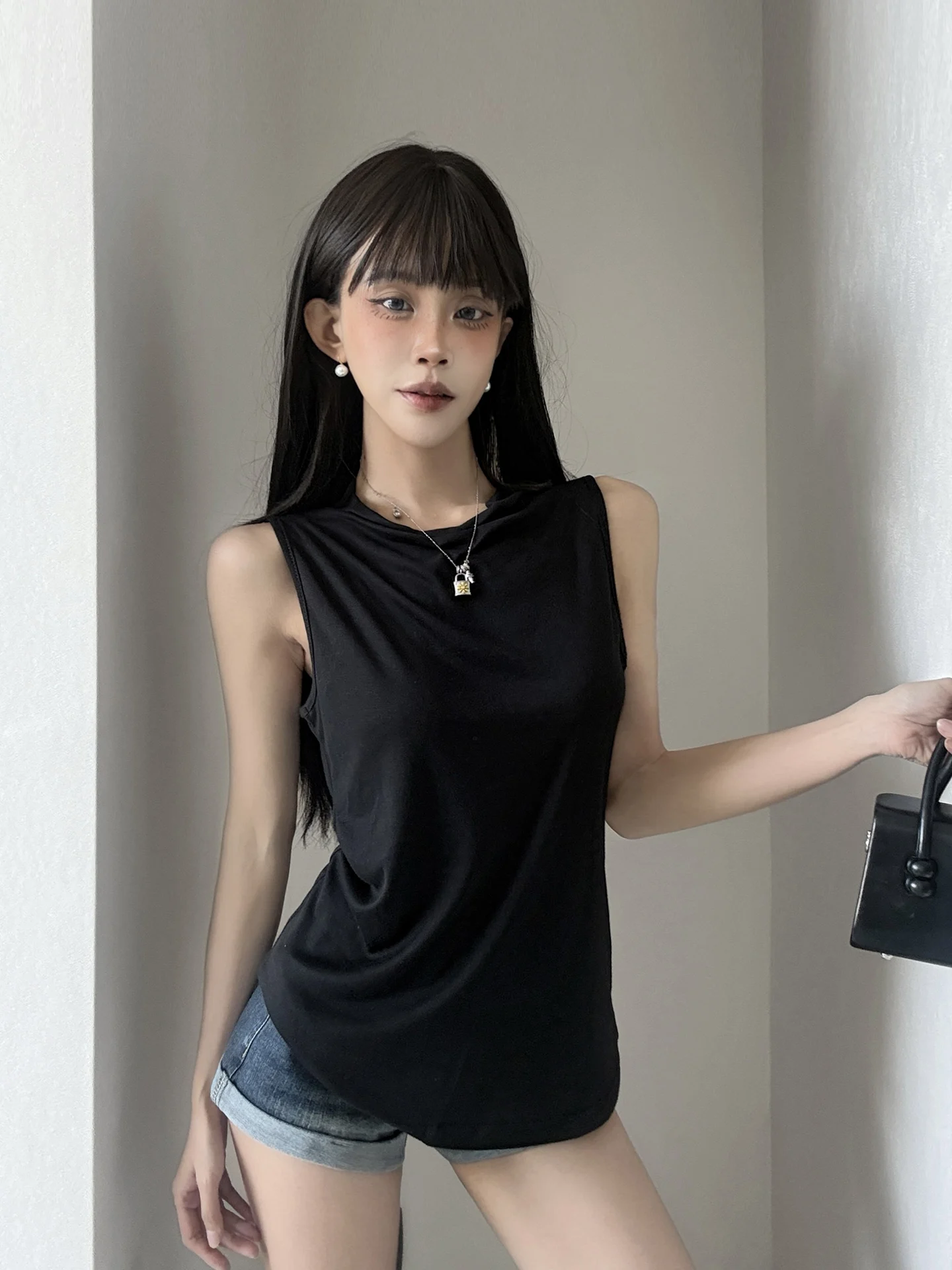 Pure Desire Sleeveless Vest Women's Design Sensation  Elegant Thin Show off Top Cotton Village Slim Fit Collar Design