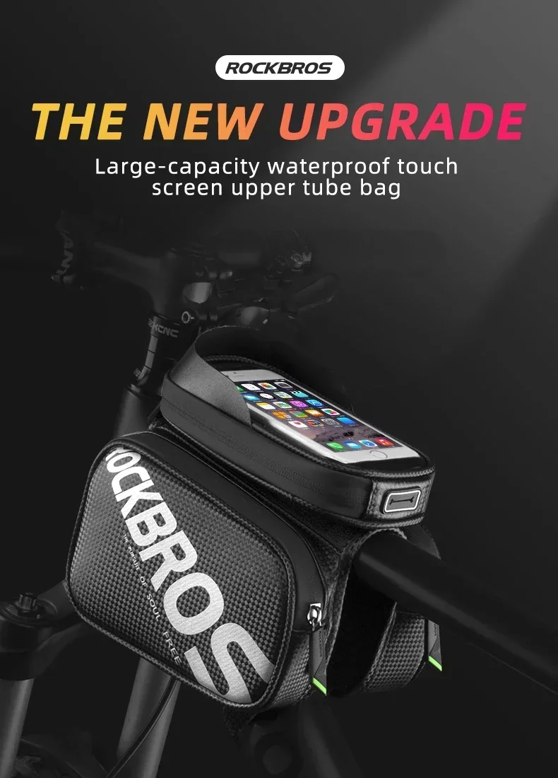 Description Picture 2 of itemROCKBROS Bicycle Bag Rainproof Touch Screen Phone Top Tube Bag MTB Road Bike Frame Front Saddle Bag & Pannier Bike Accessories