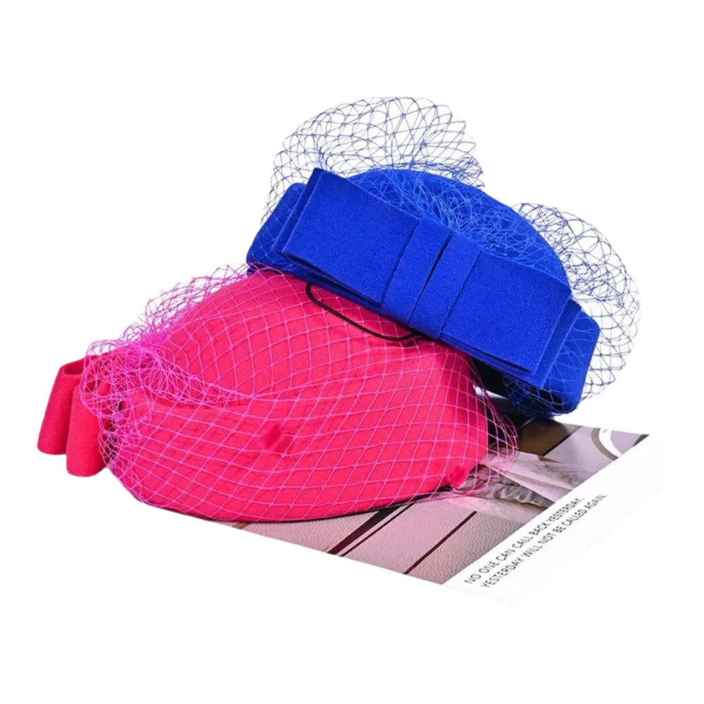 French Style Top Hat Small Fragrant Bow Mesh Elegant Small Caps Women's High-end Fashion Hat Women's Versatile Stewardess Hat