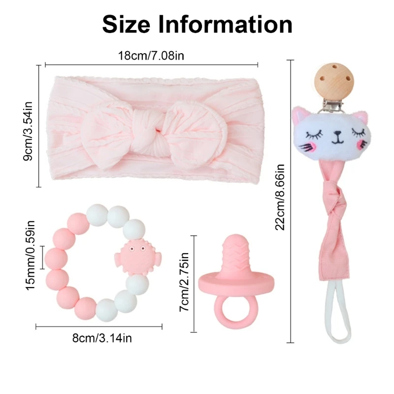 1 Set Cartoon Plush Baby Pacifier Clip Cotton Nipple Holder Silicone Teether Pacifier with Headband Newborn Shower Gift Box