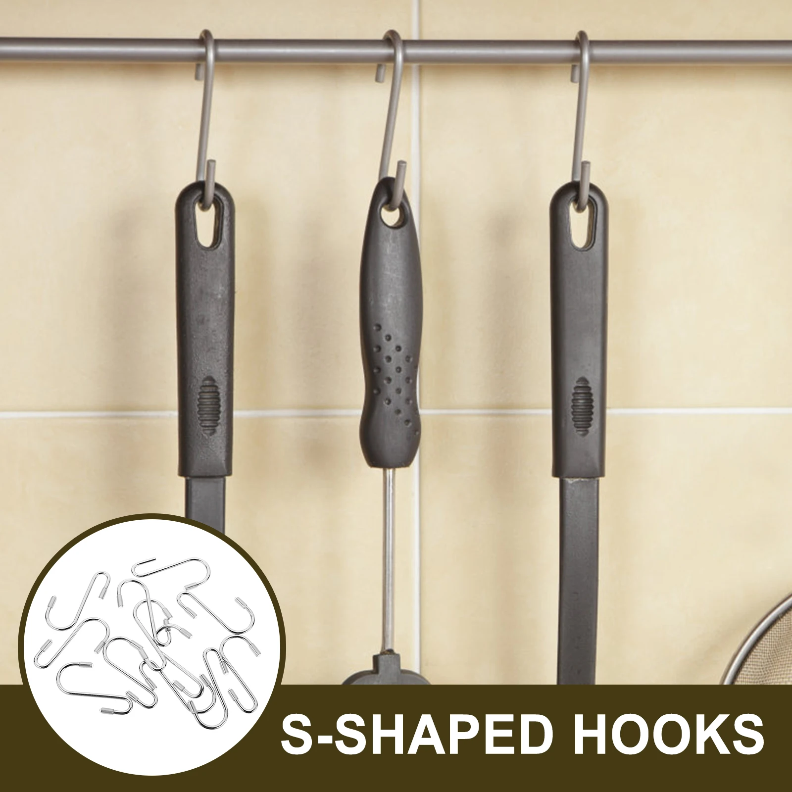 

Heavy Duty S Hooks Small Kitchen Utensil Hangers Iron Metal Smooth Surface Transparent Cover Slip Resistant Closet