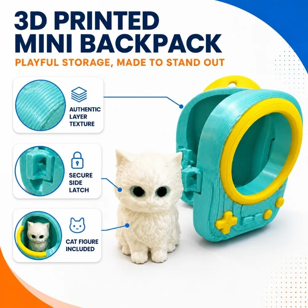 PLA 3D Printed Keychain Vibrant Shades Lightweight Build Trendy Bag Charm Rigid Shell Vivid Micro Kitten Bag Key Organizing