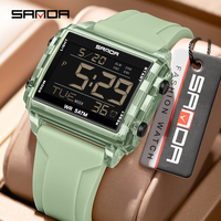 SANDA Brand 6275 Square Transparent Timing Electronic Watch Student Alarm Clock Multifunctional Waterproof Sports Watch