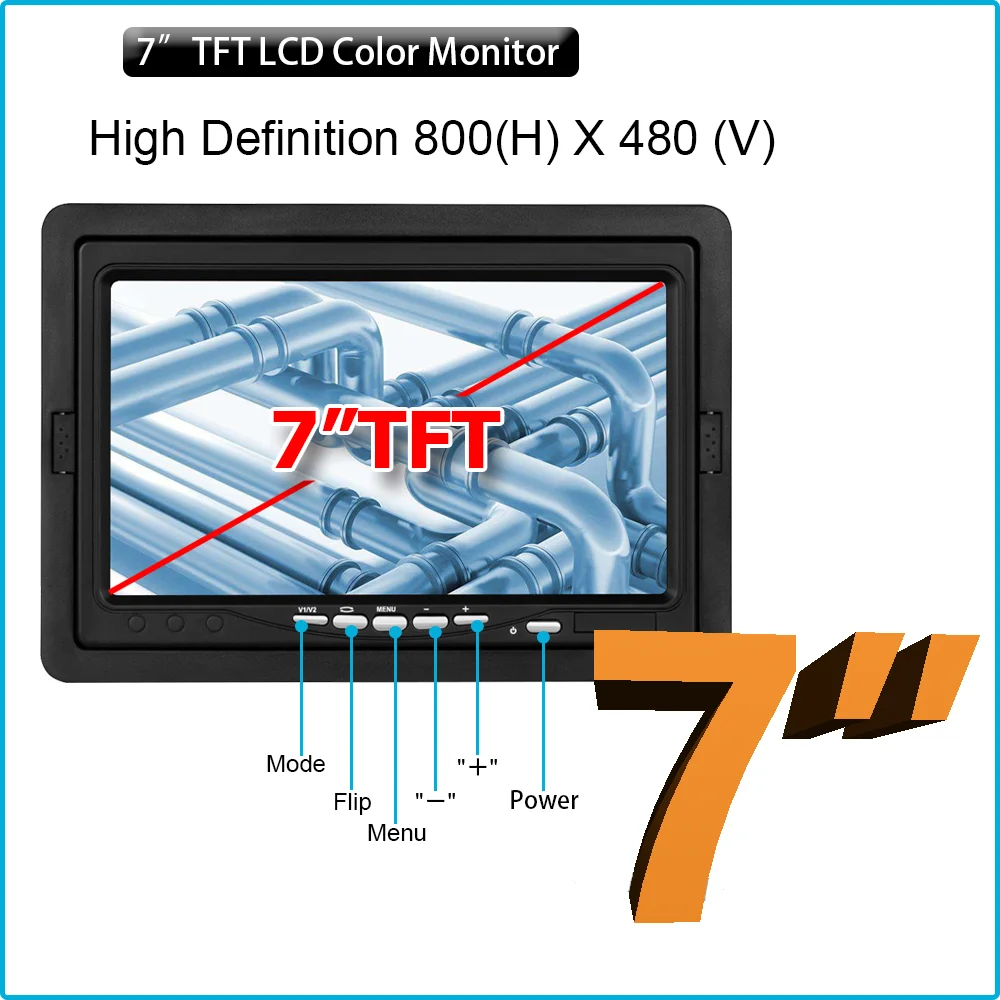23mm Lens 7 Inch LCD 20M Cable Pipe Analog Camera With 12pcs LED Lights 1000 TVL IP68 Waterproof