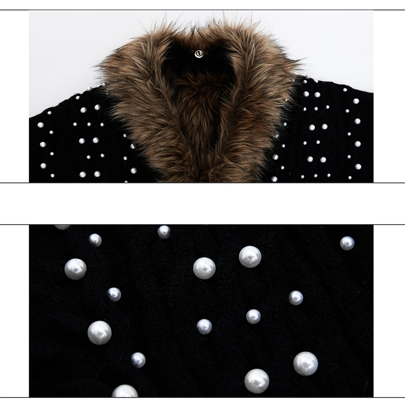 LUZHEN 2025 Winter New Pearl Decorate High Quality Faux Fur Liner Thickened Warm Knitted Cardigan Men's Handsome Sweater JY5449