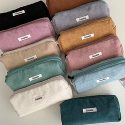 New retro corduroy solid color pencil case artistic minimalist stationery bag high school student storage bag birthday gift bag