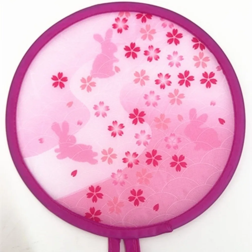 Portable Japanese Style Folding Fan Flower Pattern Mini Size Handheld Fan Nylon Colorful Round Decorative Fan