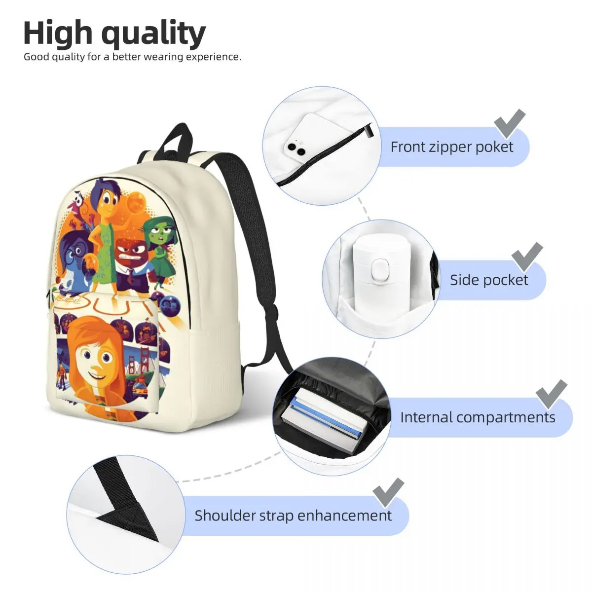 Inside Out Backpack for Preschool Kindergarten School Student Cartoon Movie Bookbag Boy Girl Kids Daypack Travel