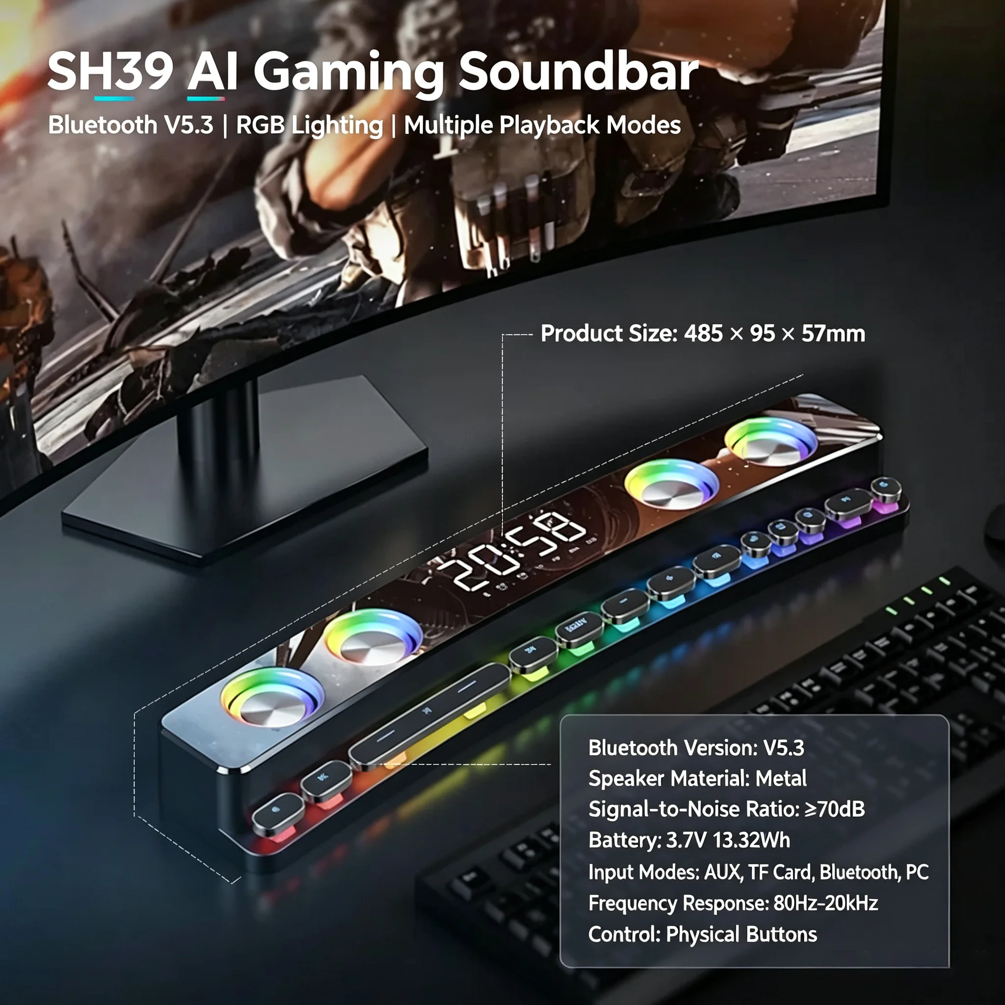 New SH39 AI Bluetooth Speaker, E-sports Gaming Computer Speaker, Wireless Stereo 3D Subwoofer, Colorful Mini Speaker