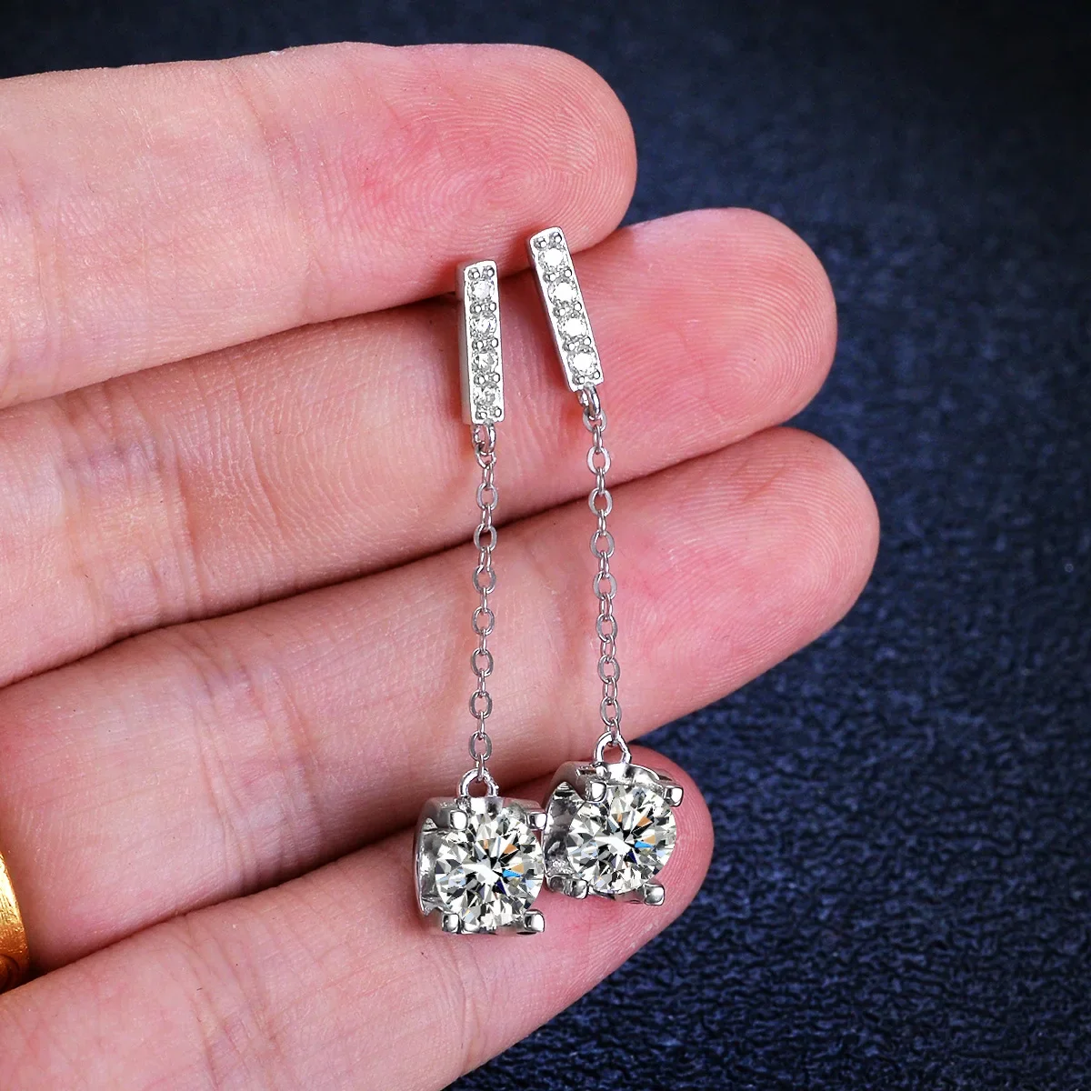 Lumira Unique Eye-catching Fringe Bullhorn Platinum PT950 Earrings for Women with 1 Carat Moissanite Stone Anniversary Gift