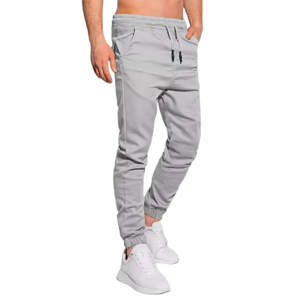 Men Trousers Leg-binding Design Pants Men's Ankle-banded Jogging Trousers with Pockets for Wear Outdoor Activities Solid Color