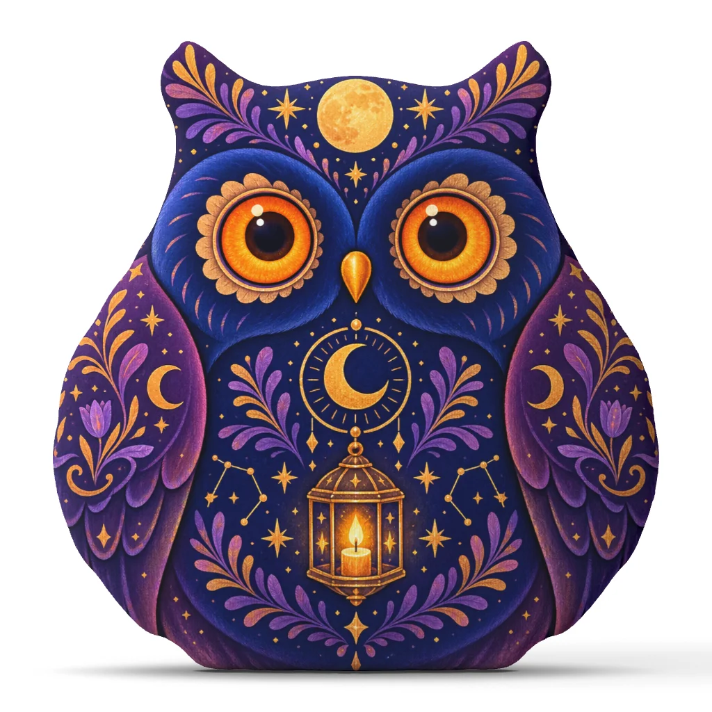 Enchanted Purple Owl With Moon Glowing Lantern Shaped Pillow Cushion Irregular Stuffed Throw Pillows for Sofa Home Decoration