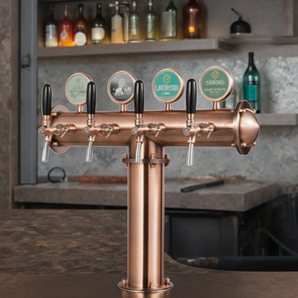 

T Shape 4 Lines Bronze Color Beer Tower with Bronze Tap