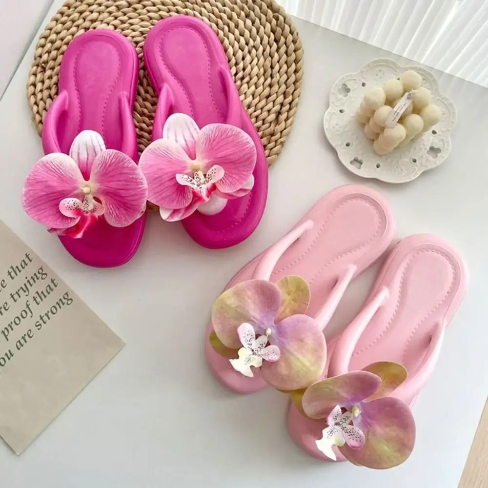 Moda verano mariposa orquídea zapatilla playa vacaciones flor chanclas antideslizante elegante sandalias de mujer dormitorio