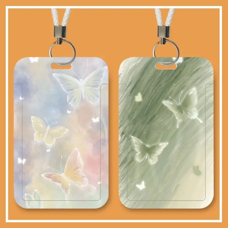 Butterfly Student Bus Card Meal Card Protection Case for Kids Gift Women Badge Holder Keychain Boy ID Card Holder Door Card Case